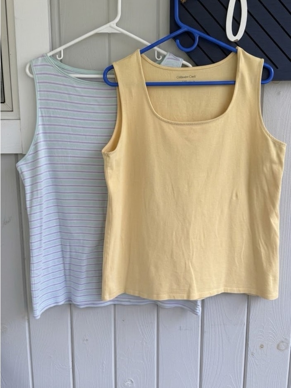Talbots & Coldwater Creek Yellow Solid Tank and Mint-Striped Tank Top Duo